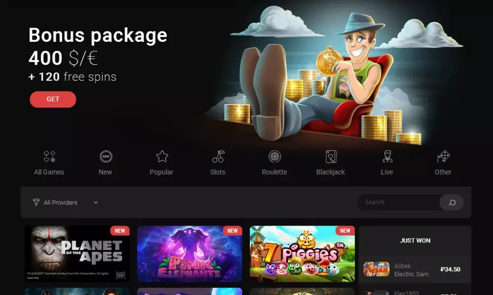 Allgemeiner Casino-Bereich von BetChan mit übersichtlicher Navigation